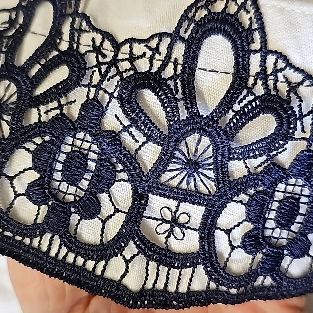 Preston & York white tunic blouse with navy blue lace trim Size 12. - Picture 7 of 10